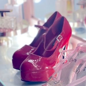 5” Red Pleather Pleaser Platform Maryjane Heels